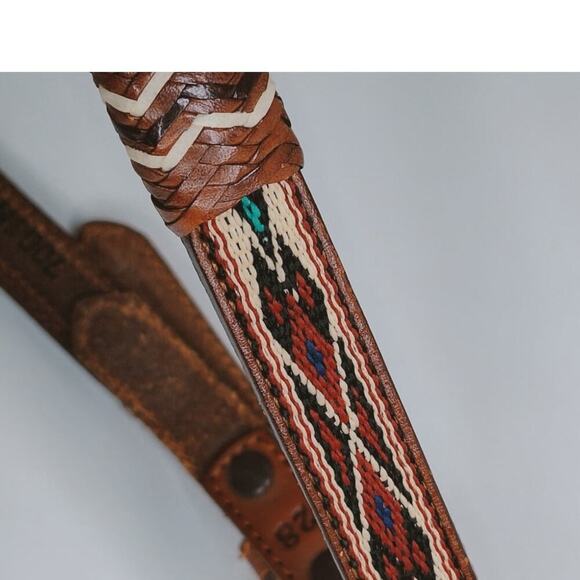 Vintage Justin Concho Western Belt Women's 28 Leather Woven Silver Southwestern - Picture 8 of 15